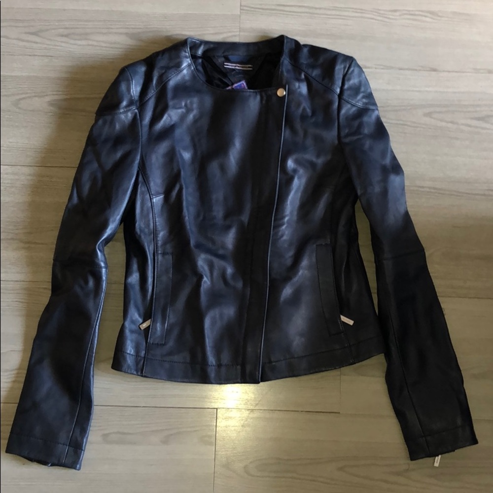 Navy leather Moto jacket